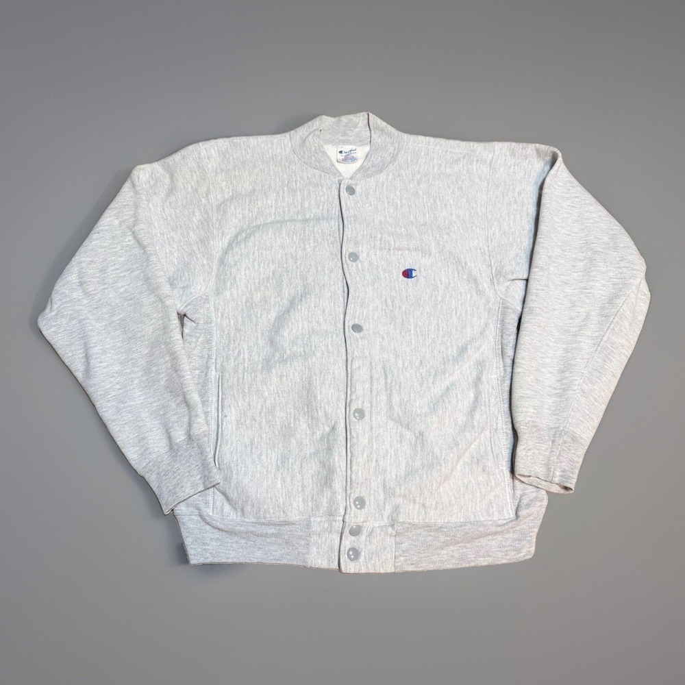 Champion Reverse Weave warm up Jacket Medium Vintage Snap Front Gray made in USA